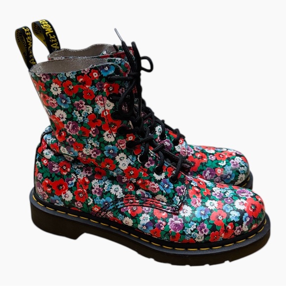 Dr. Martens Pascal Floral Poppy Combat Boots - Picture 4 of 12